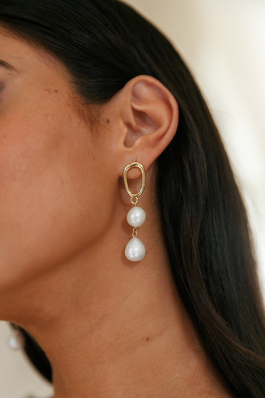 Dual Pearl Drop Earrings