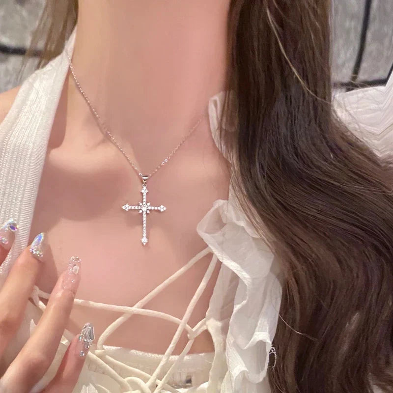 Zircon Cross Necklace Close-Up