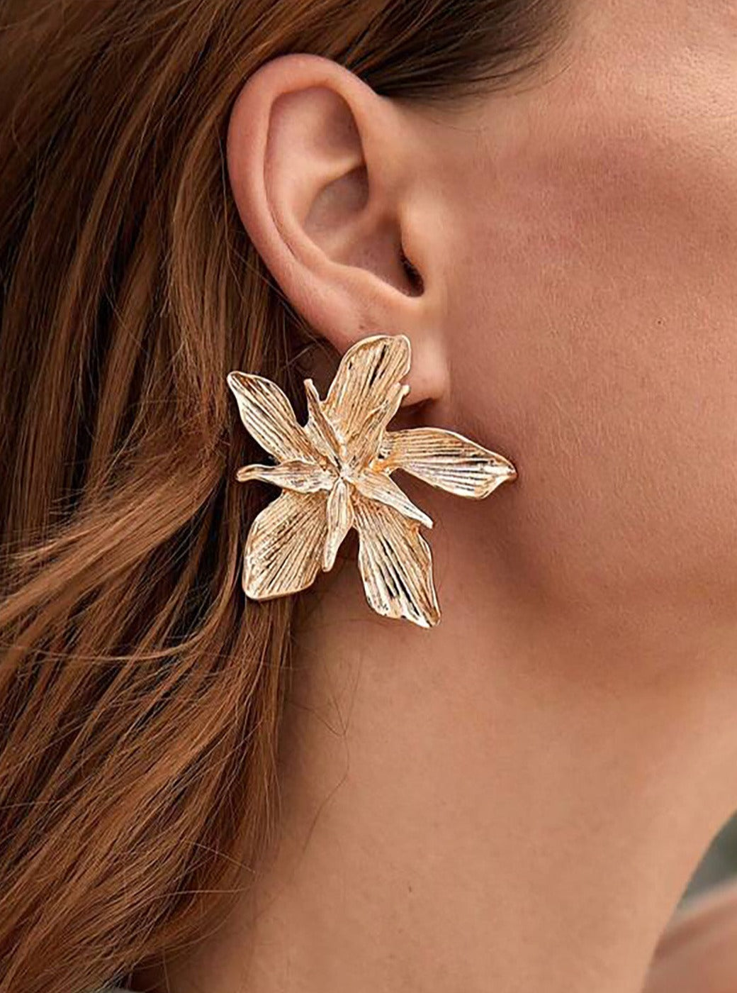 Gold Floral Earrings Detail